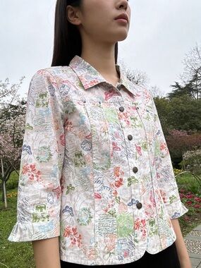 Christopher & Banks Pastel Floral Button-Front Jacket L